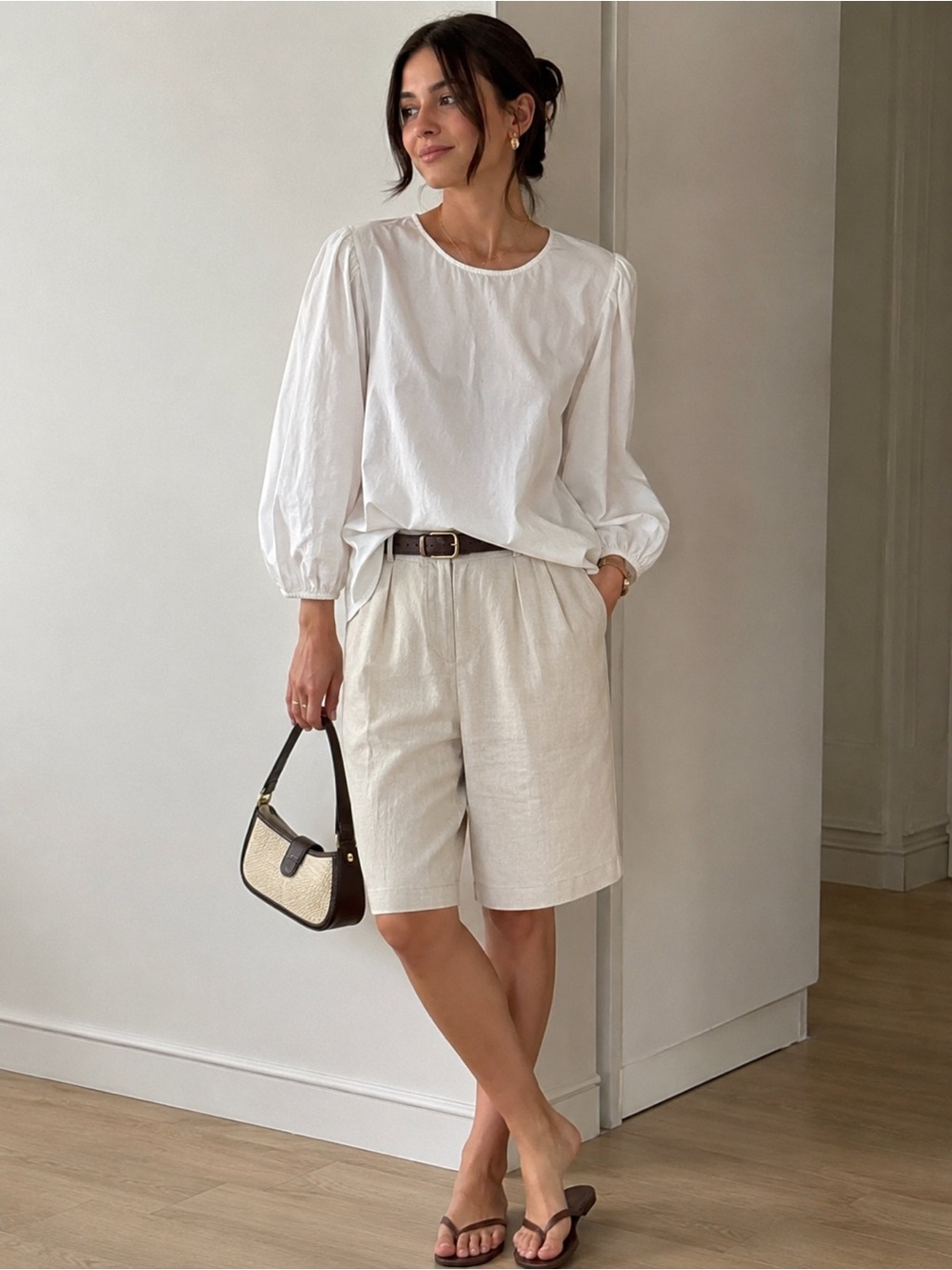 Women's White Puff-Sleeve 100% Cotton Blouse